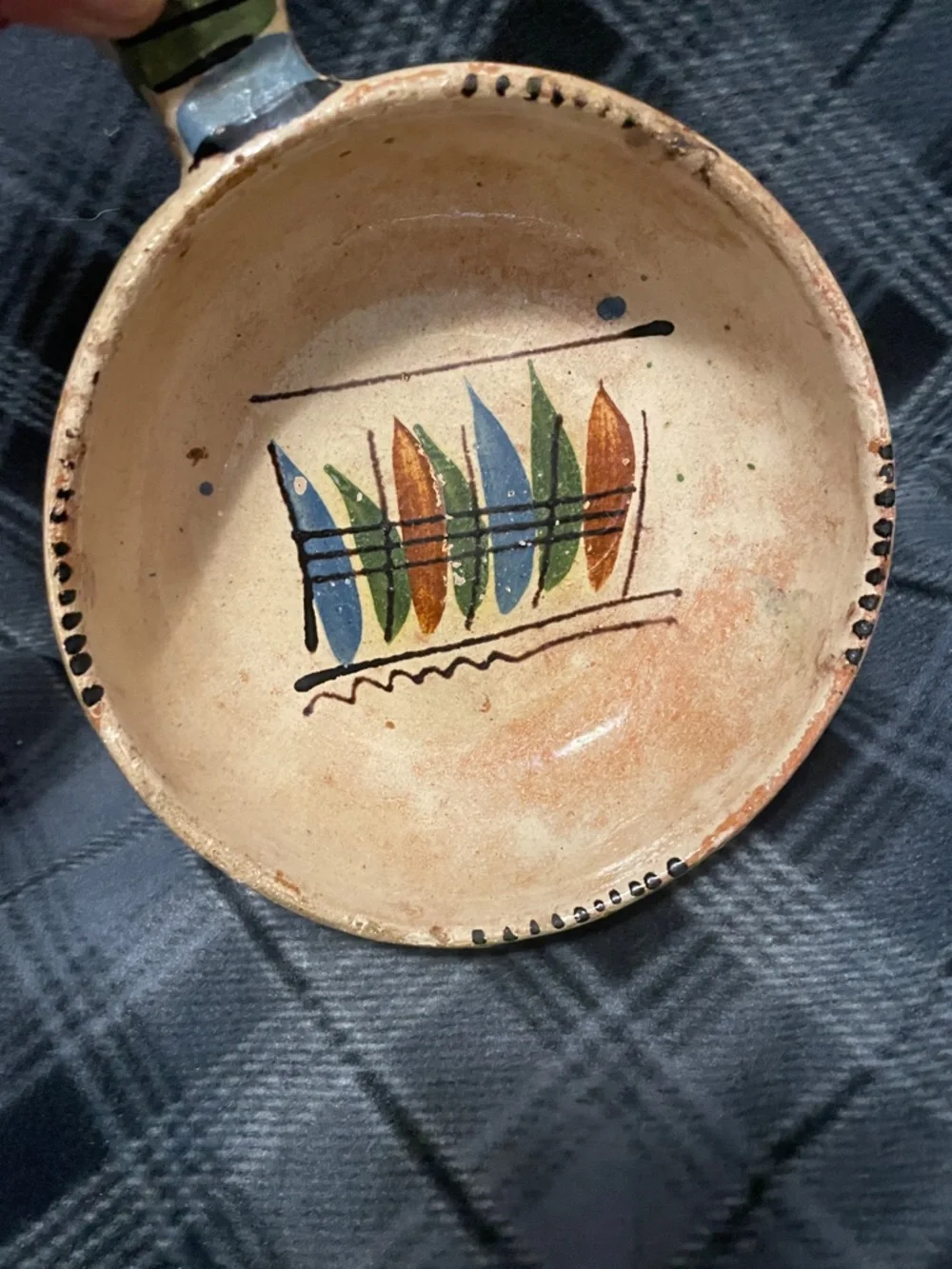 Hand-Painted Ceramic Accent Bowl in Cream, Blue, Green and Orange - Picture 8 of 8